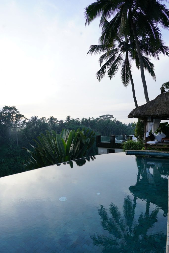 The Viceroy Bali main pool area at sunrise overlooking the jungle