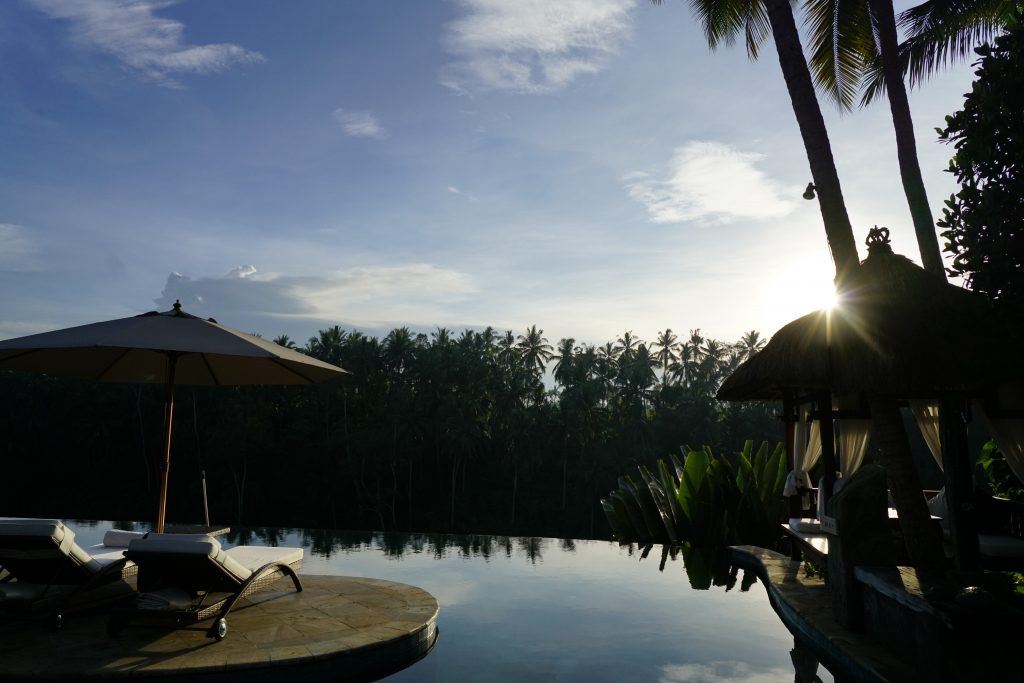 Early morning sunrise at the Viceroy Bali main pool area 