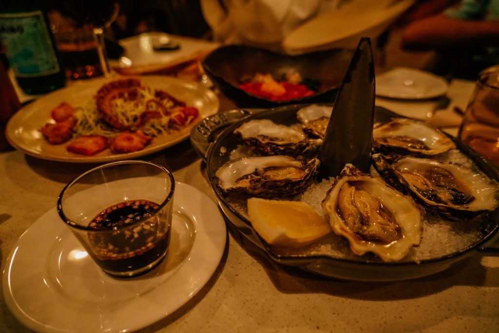 Oysters, grilled octopus and steak tartar