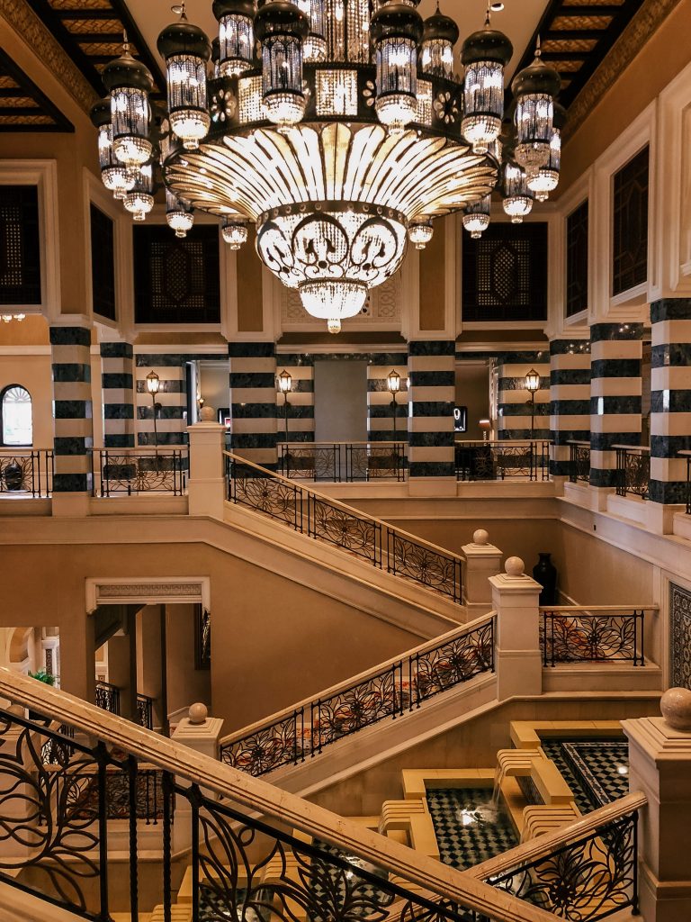 Jumeirah Al Qasr marble hallways and Swarovski crystal chandelier 